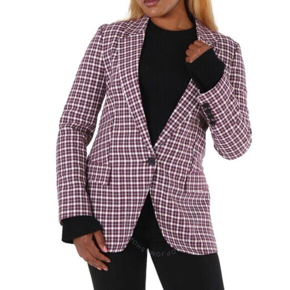 Burberry Slatehurst Burgundy Check Cotton Classic Blazer Jacket 4 US 38 EU NWT - Picture 1 of 7